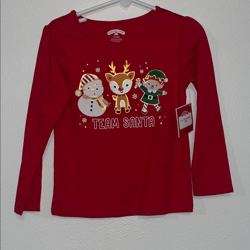 Holiday Time Festive Red Team Santa Long Sleeve Tee